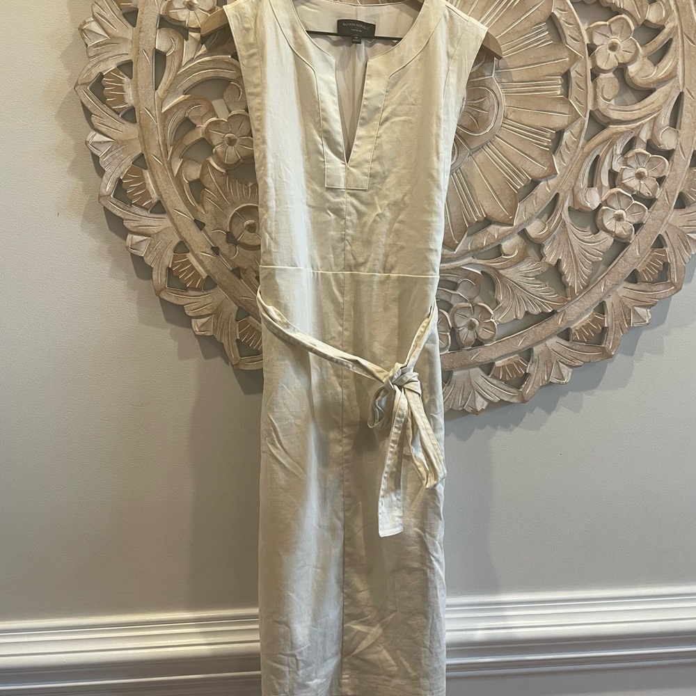 Banana Republic Cream Linen Cotton Midi Shift Dress Stone Wash - Picture 2 of 6